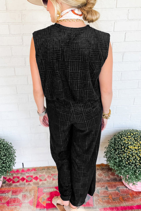 Textured Tank Top and Wide Leg Pants Set